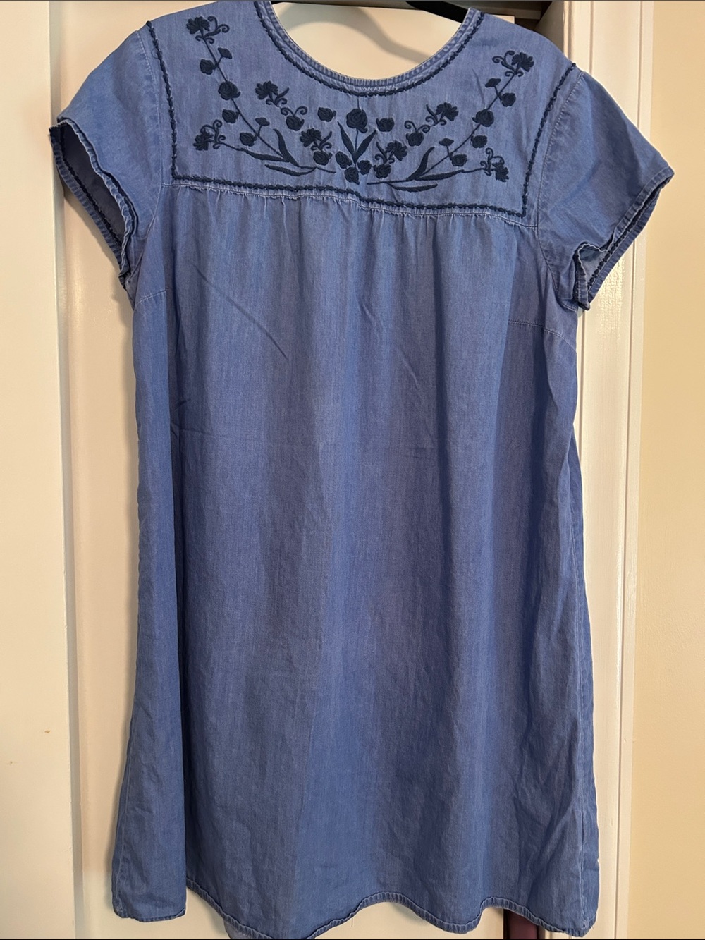 Old Navy Light Blue Embroidered Chambray Mini Dress